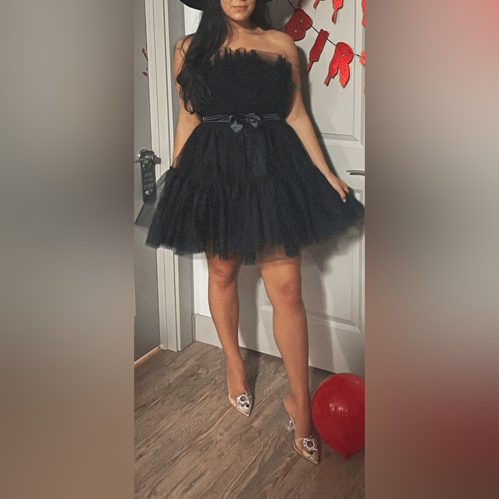 INDIE XO Birthday Girl Mini Dress - PUFFY BLACK STRAPLESS TULLE w/ BOW BELT